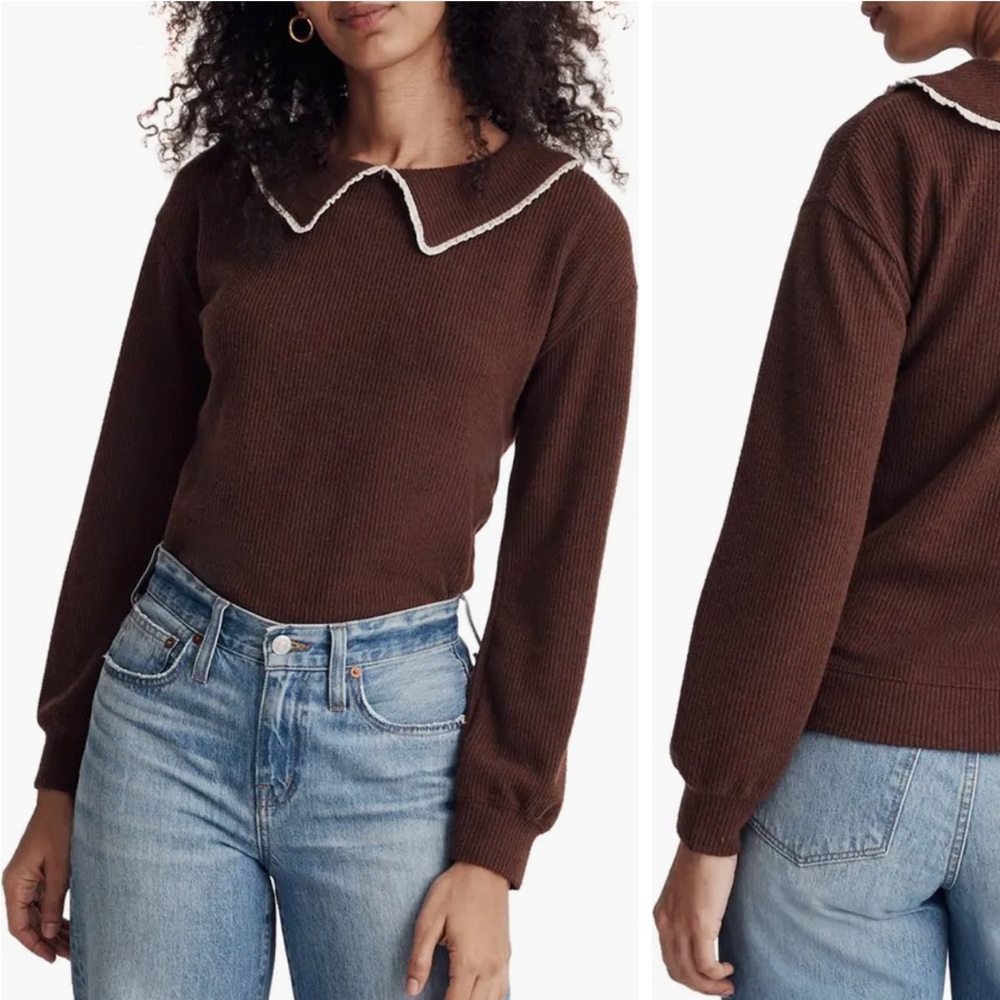 Madewell, ruffle collar rib sweater, size small, NWT